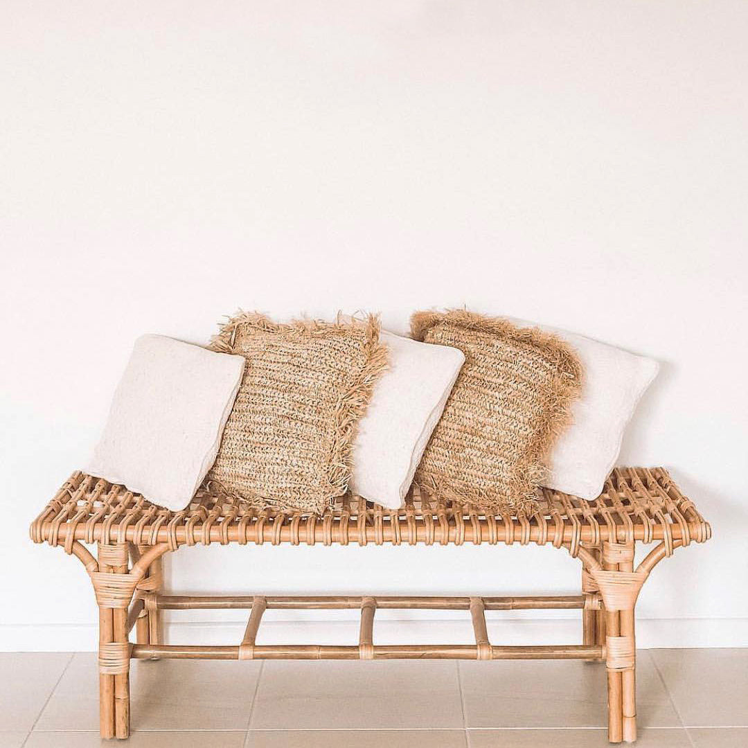 Raffia Square Fringed Cushion - Natural