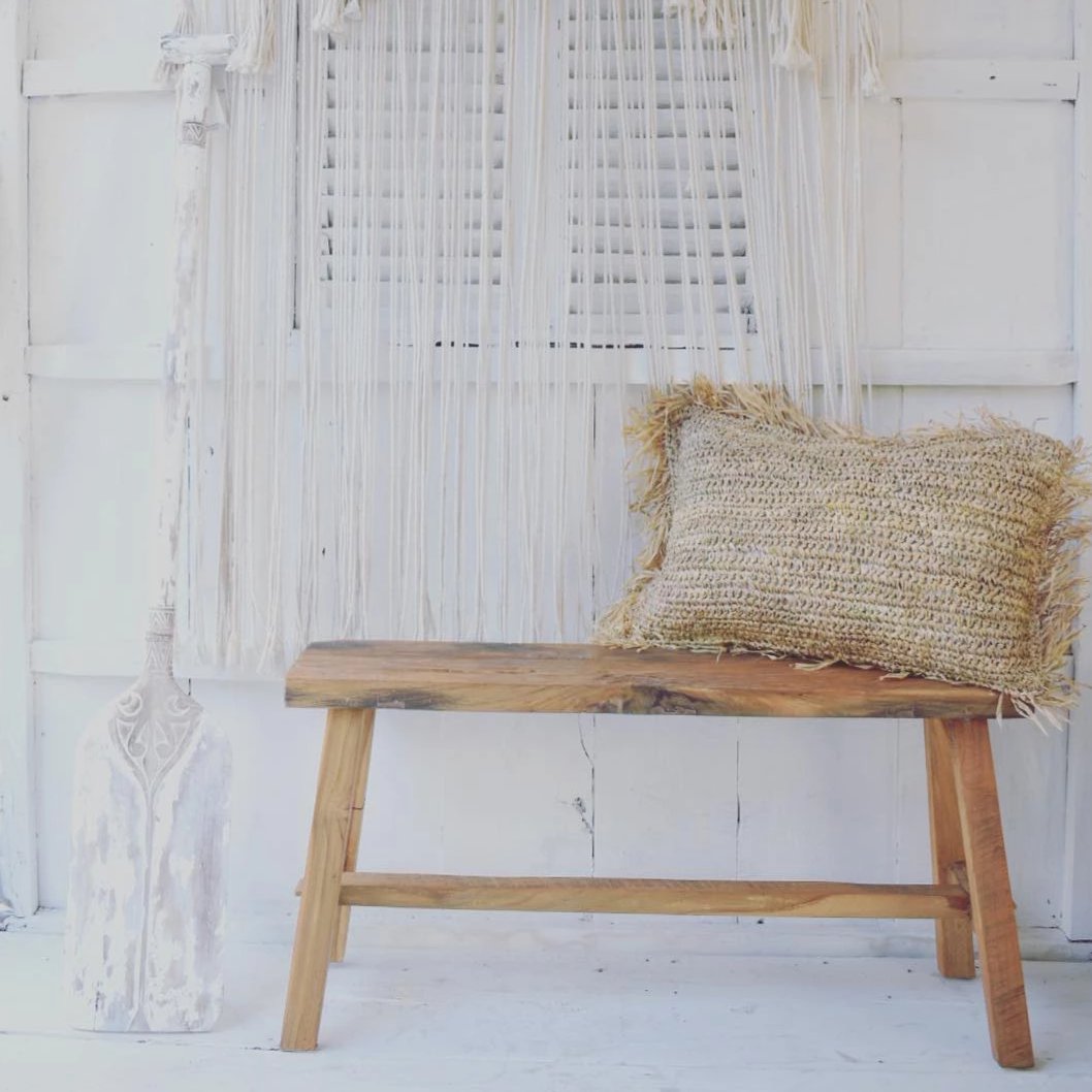 Raffia Square Fringed Cushion - Natural