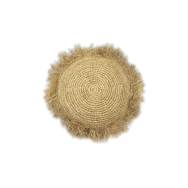 Round Raffia Fringed Cushion - Natural