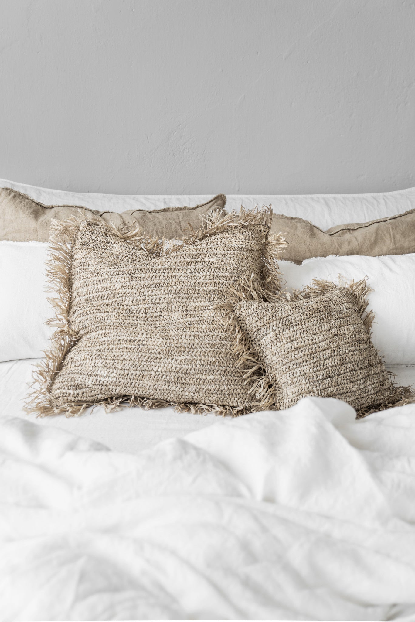 Raffia Square Fringed Cushion - Natural